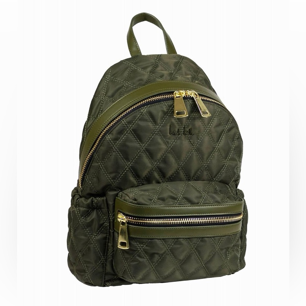 NICOLE MILLER Quilted Nylon Backpack In Khaki Green